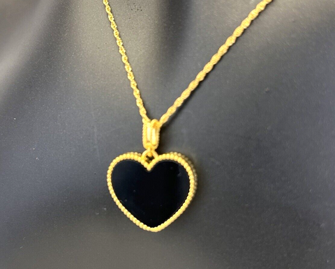 18K Gold 24” Chain Heart Necklace 2.23g  set , Authentic Saudi Gold