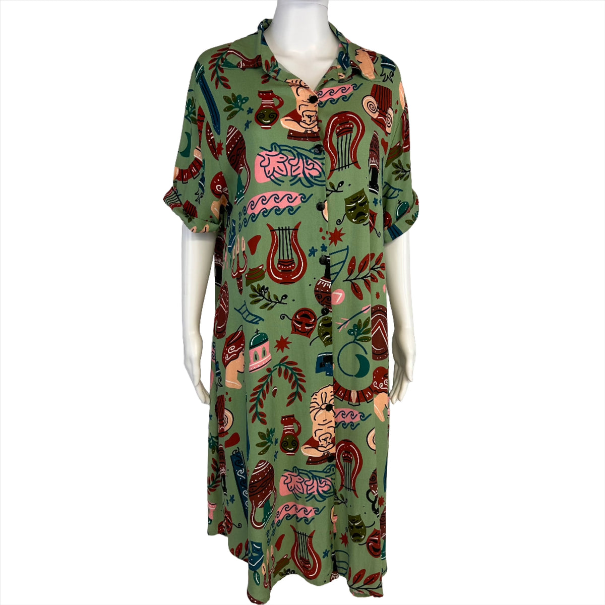 Joana Sage Turn-down Collar Women Dress Large/XL  Beautiful Prints with Pockets