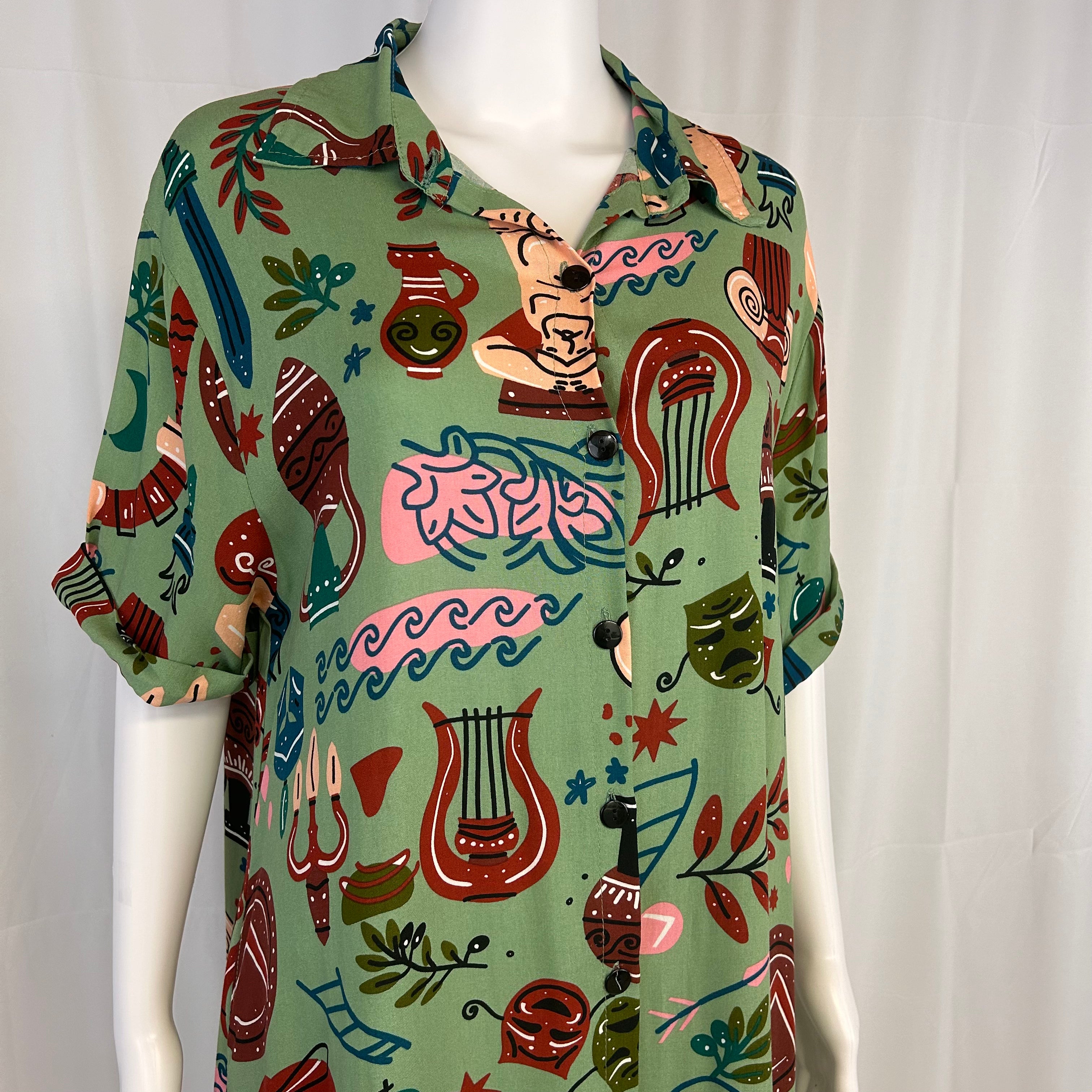 Joana Sage Turn-down Collar Women Dress Large/XL  Beautiful Prints with Pockets