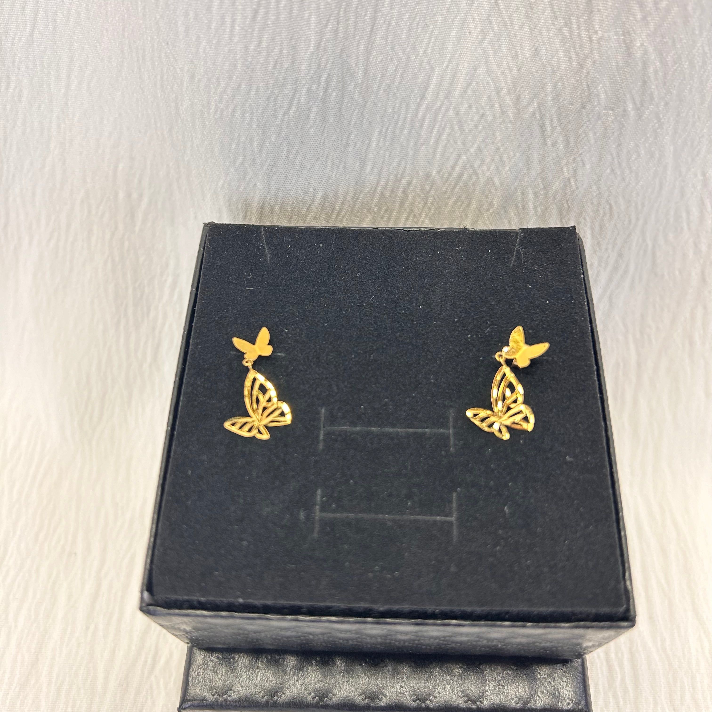 18K Butterfly Earrings (0.59g) Authentic Saudi Gold fine jewelry